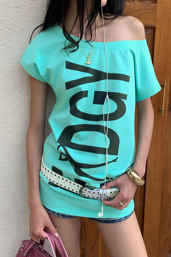 Y2K Graphic Off Shoulder Oversized T-Shirt Dress