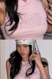 Y2K Pink Rhinestone Graphic Tank Top