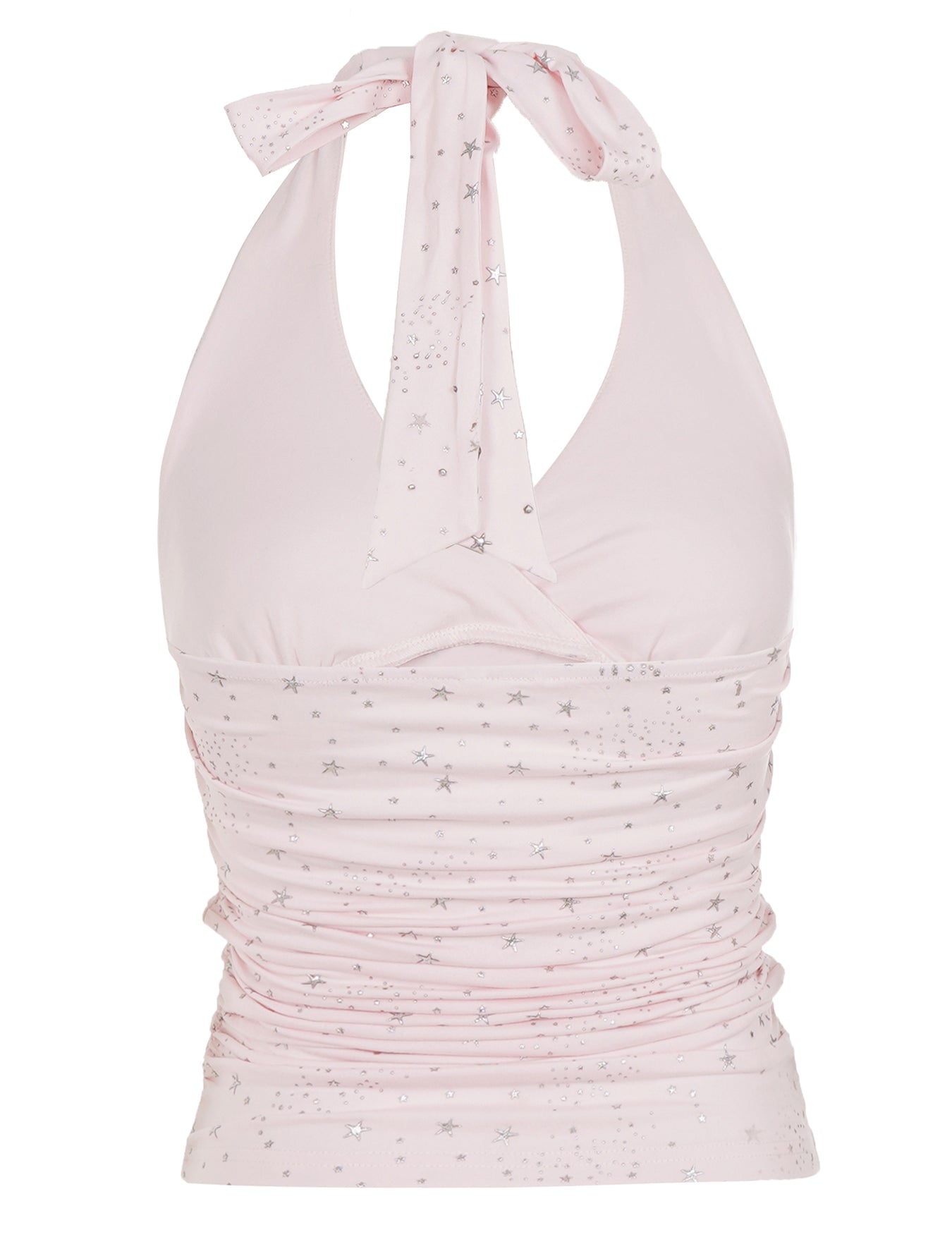 Y2K Aesthetic Pink Rhinestone Star Halter Top