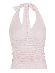 Y2K Aesthetic Pink Rhinestone Star Halter Top