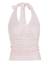 Y2K Aesthetic Pink Rhinestone Star Halter Top