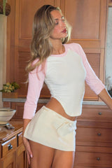 Y2K Coquette Pink and White Raglan Top