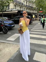 Yellow Asymmetric Draped Strapless Top