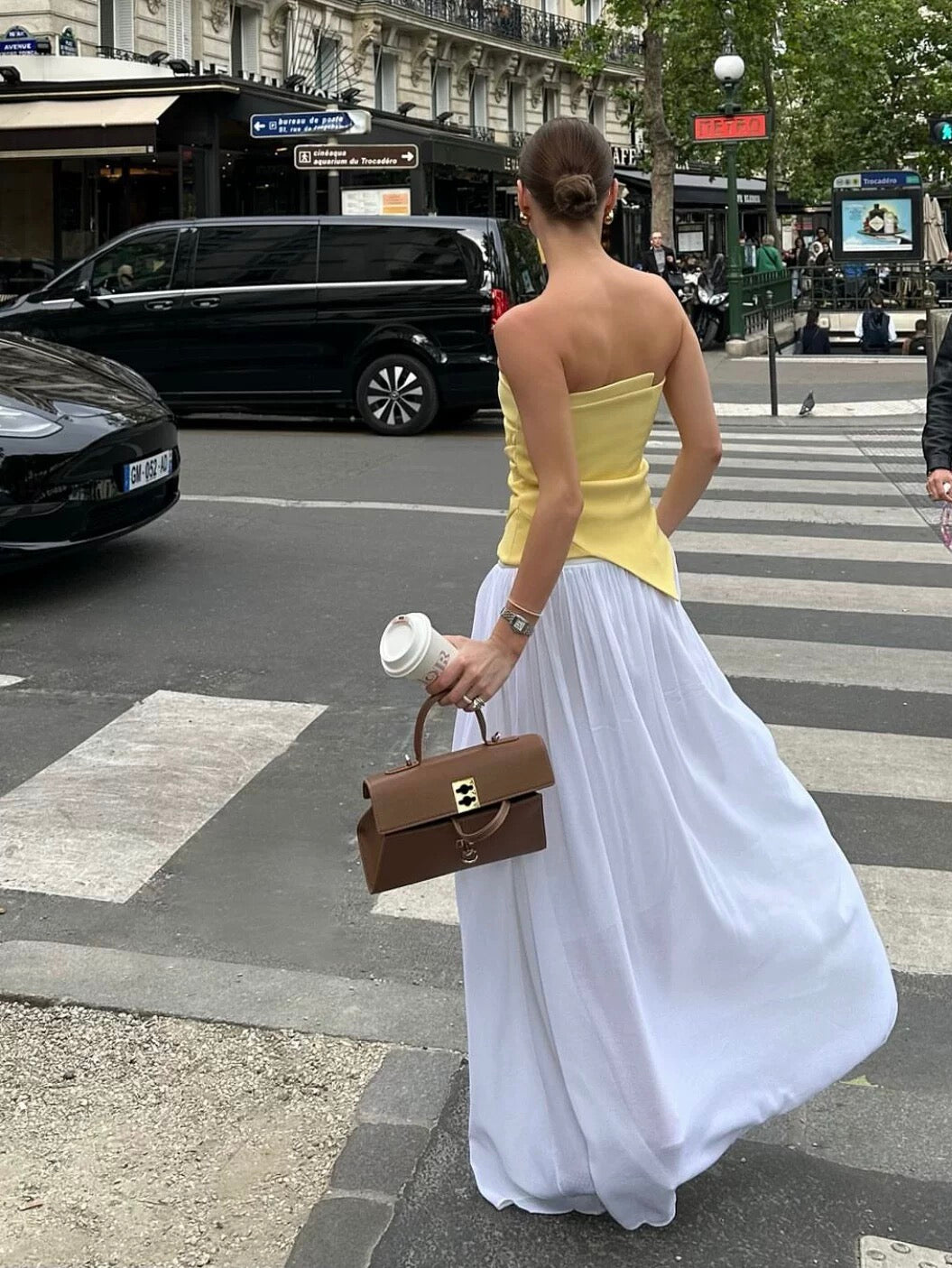 Yellow Asymmetric Draped Strapless Top