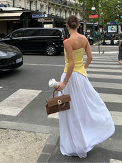 Yellow Asymmetric Draped Strapless Top