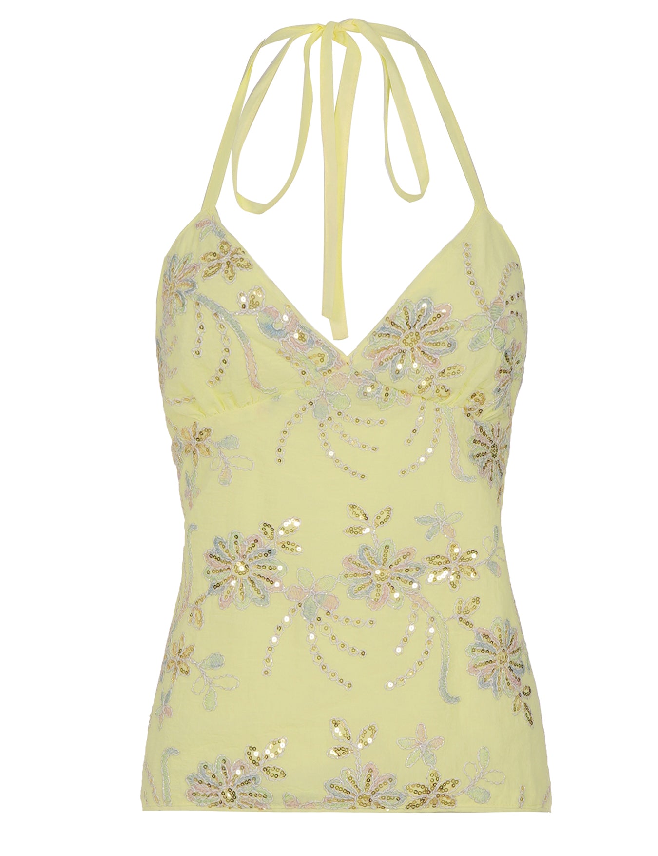 Embroidered Halter Yellow Floral Cami Top