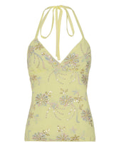 Embroidered Halter Yellow Floral Cami Top