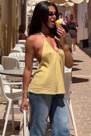 Solace Yellow Halter Backless Camisole Top