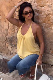 Solace Yellow Halter Backless Camisole Top