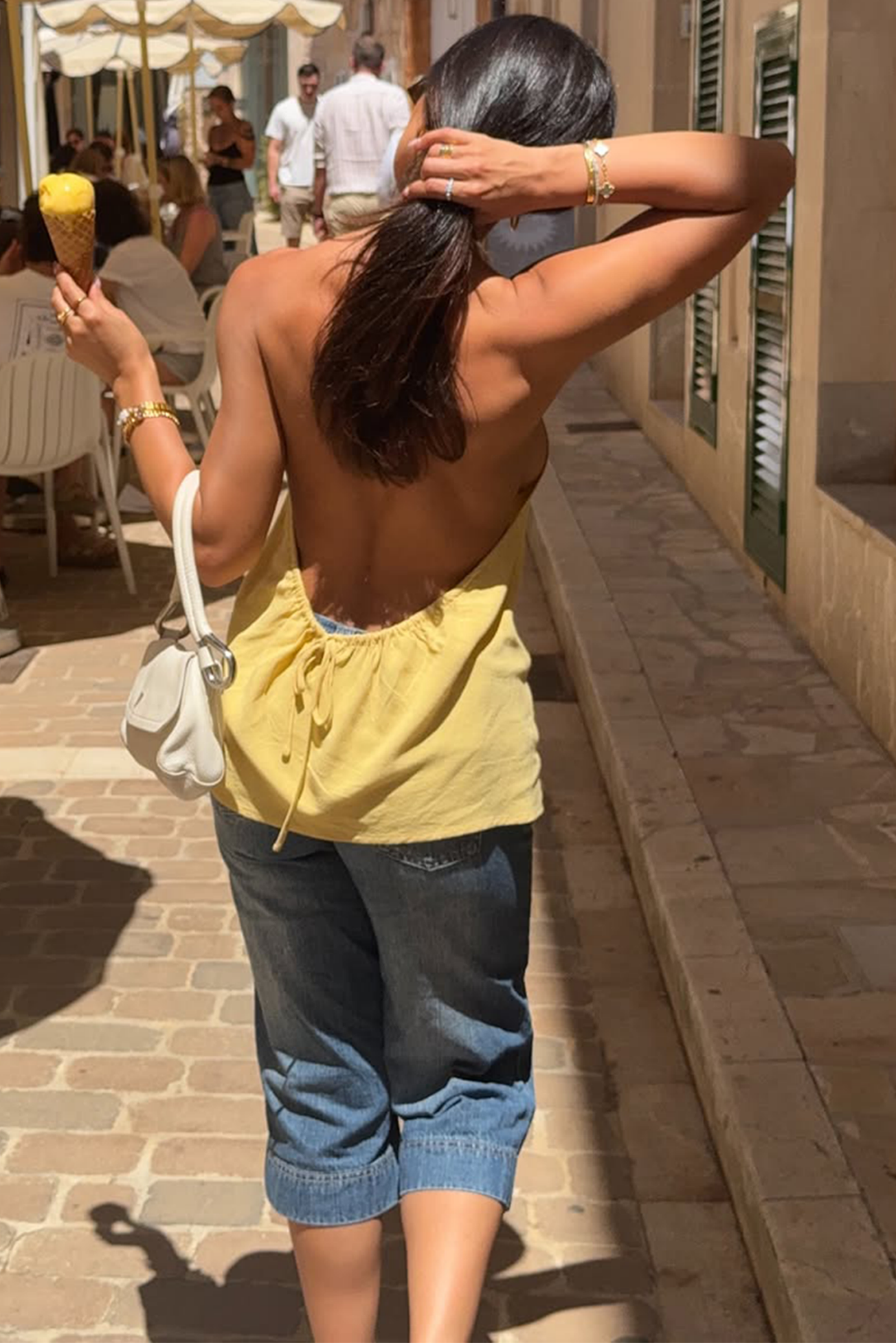 Solace Yellow Halter Backless Camisole Top