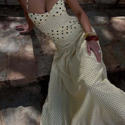 Polka Dot Mixed Print Halter Backless Maxi Dress